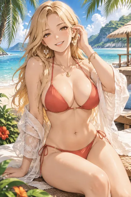 Mika, an adult anime companion by the tropical sea